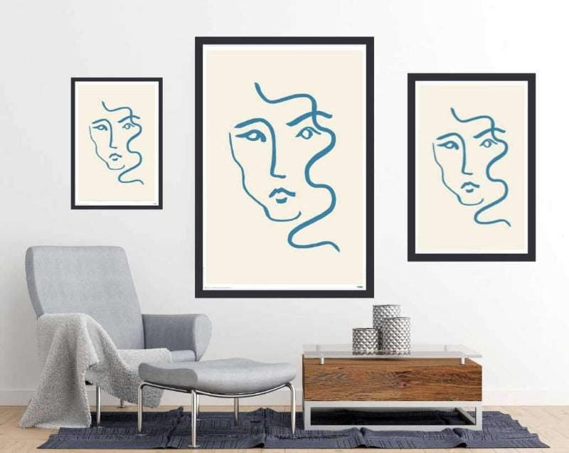 Portrait 3 Blue line art - Art Poster