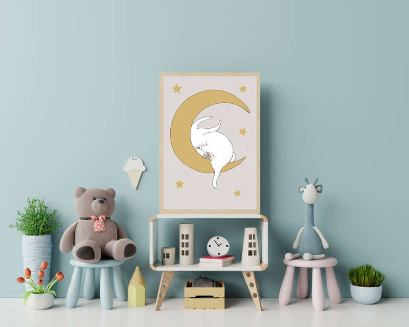 Sleeping on the Moon - Kids Illustration Poster