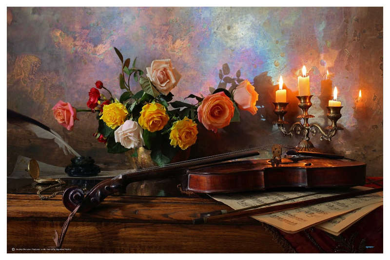 Violin and Flowers by Audrey Morozov - Photography Poster