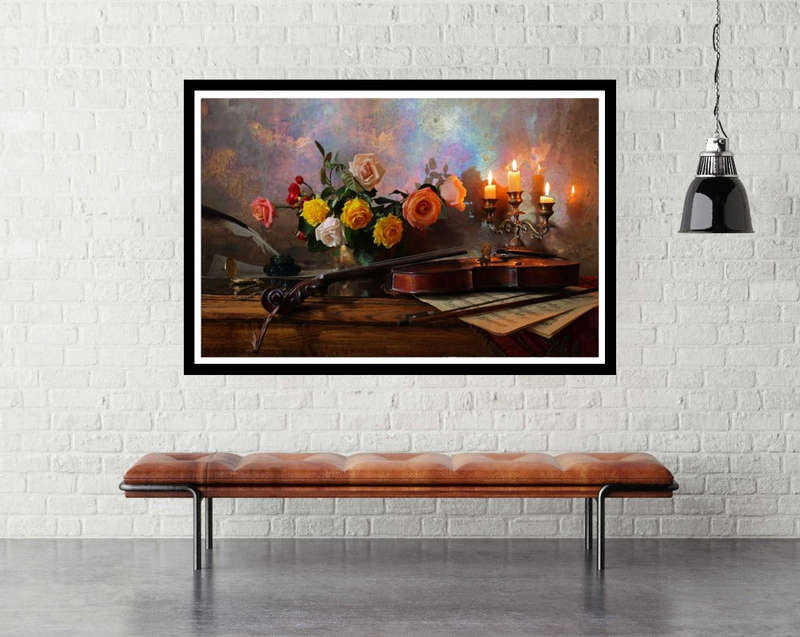 Violin and Flowers by Audrey Morozov - Photography Poster