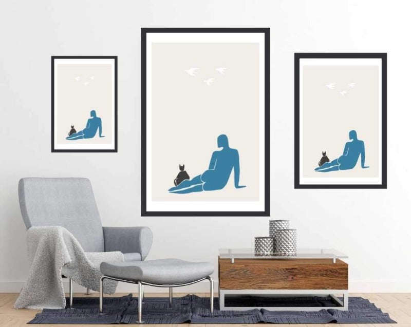 Woman and Cat - Art Poster