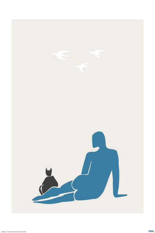 Woman and Cat - Art Poster