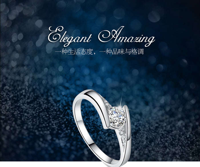 YINHED 100% Pure 925 Sterling Silver Ring Set with 0.5 ct CZ - 5