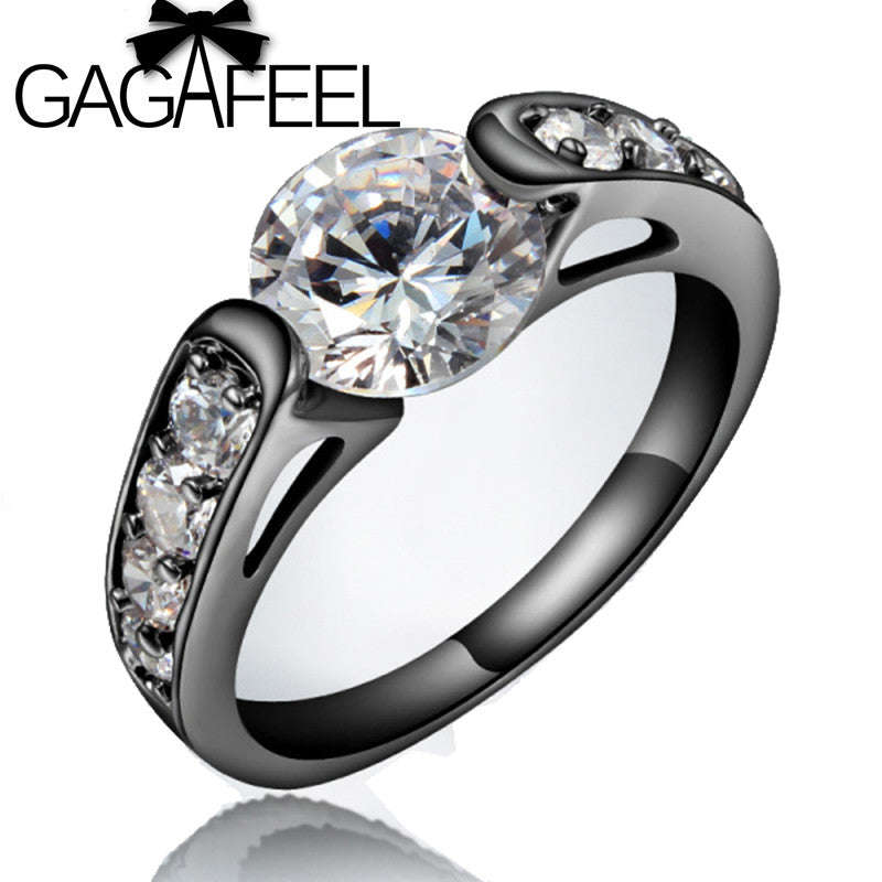 Hearts and Arrows Black Gold Filled AAA Cubic Zirconia Wedding Rings - 9