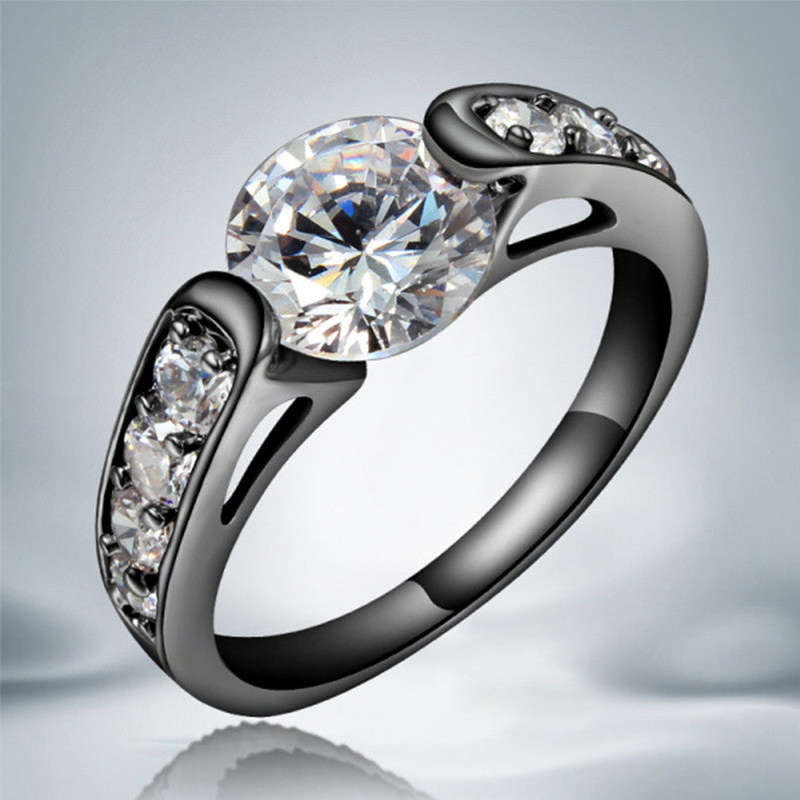 Hearts and Arrows Black Gold Filled AAA Cubic Zirconia Wedding Rings - 9