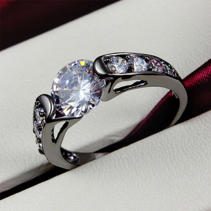 Hearts and Arrows Black Gold Filled AAA Cubic Zirconia Wedding Rings - 9