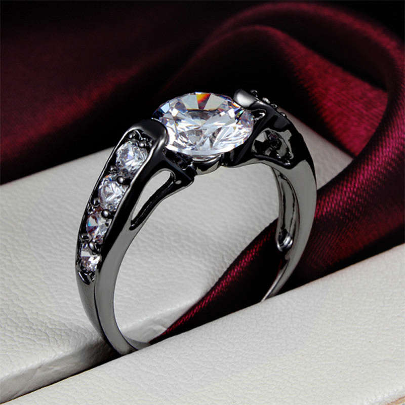Hearts and Arrows Black Gold Filled AAA Cubic Zirconia Wedding Rings - 9