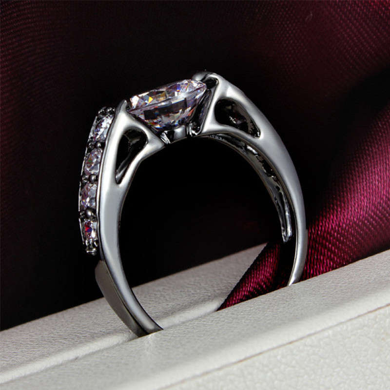 Hearts and Arrows Black Gold Filled AAA Cubic Zirconia Wedding Rings - 9