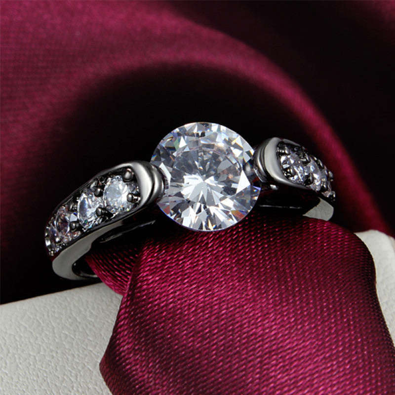 Hearts and Arrows Black Gold Filled AAA Cubic Zirconia Wedding Rings - 9