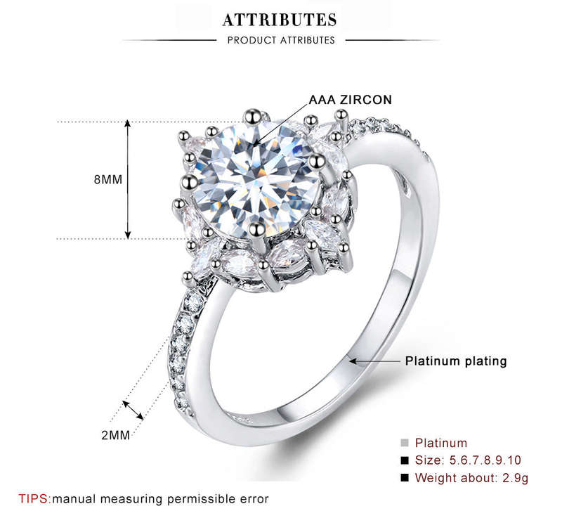Sparkling Flower Ring with 3ct AAA CZ Zircon Ring - 6