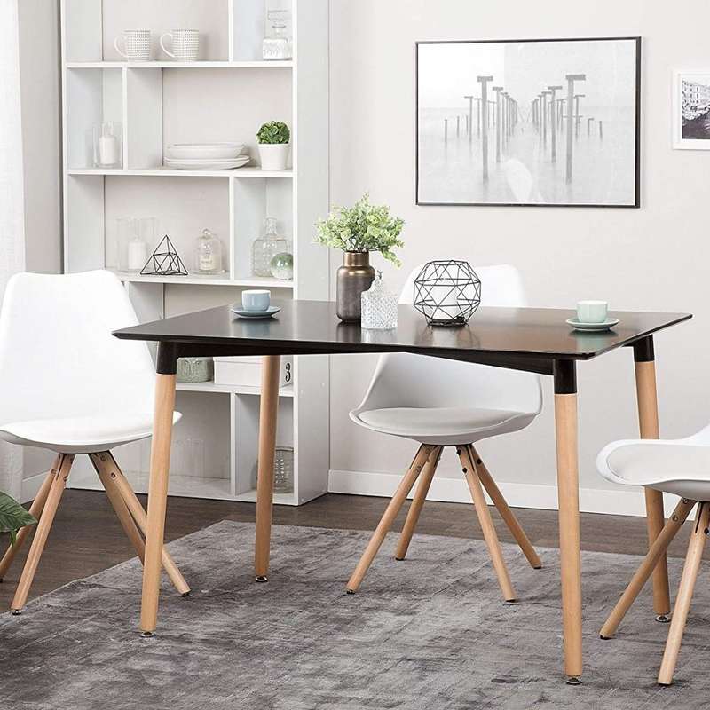 Replica Eames Dining Set, Black Table and 4 Chairs