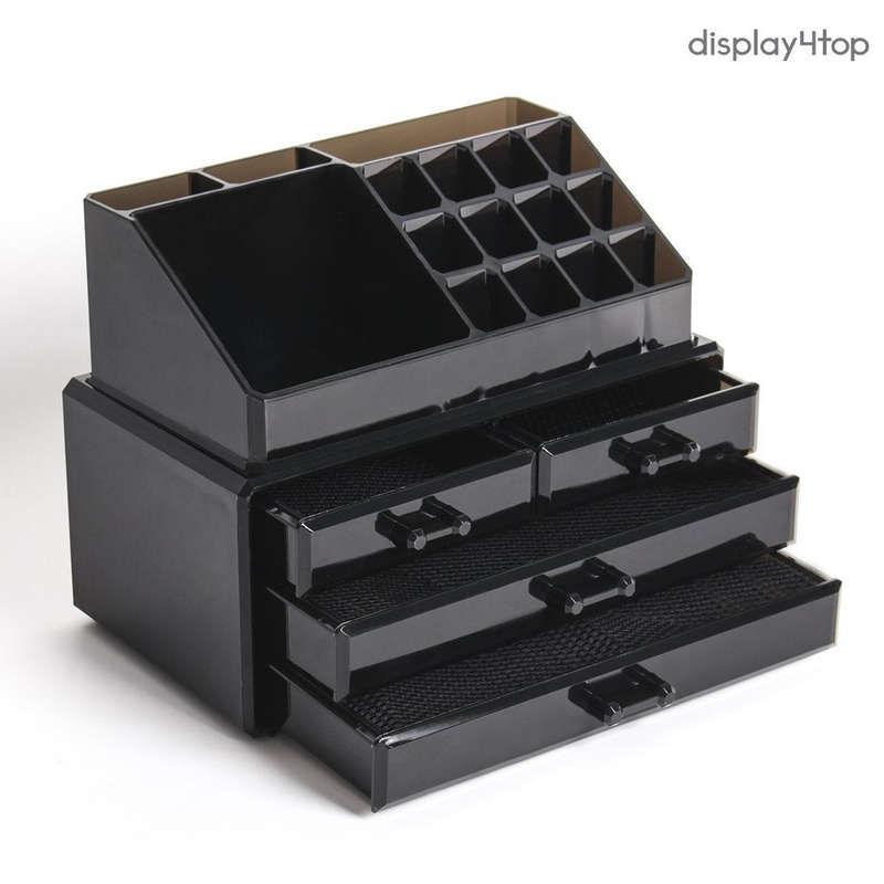 Jewellery Storage Box Acrylic Cosmetics Lipsticks Makeup Organiser Holder Box(4 Drawers Black)