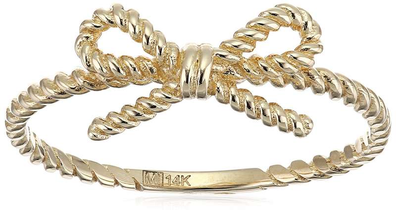 14k Yellow Gold Bow Heart Ring