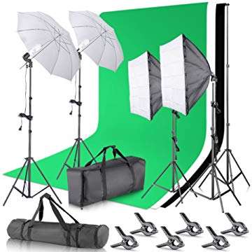 Neewer 2.6M x 3M/8.5ft x 10ft Background Support System and 800W 5500K Umbrellas Softbox Continuo...