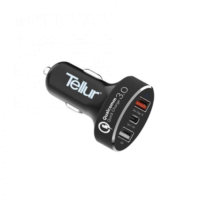 Tellur Car Charger QC 3.0 3 USB ports (1 port QC 3.0 + 1 port 2.4A + 1 port T... - Black / TLL151051