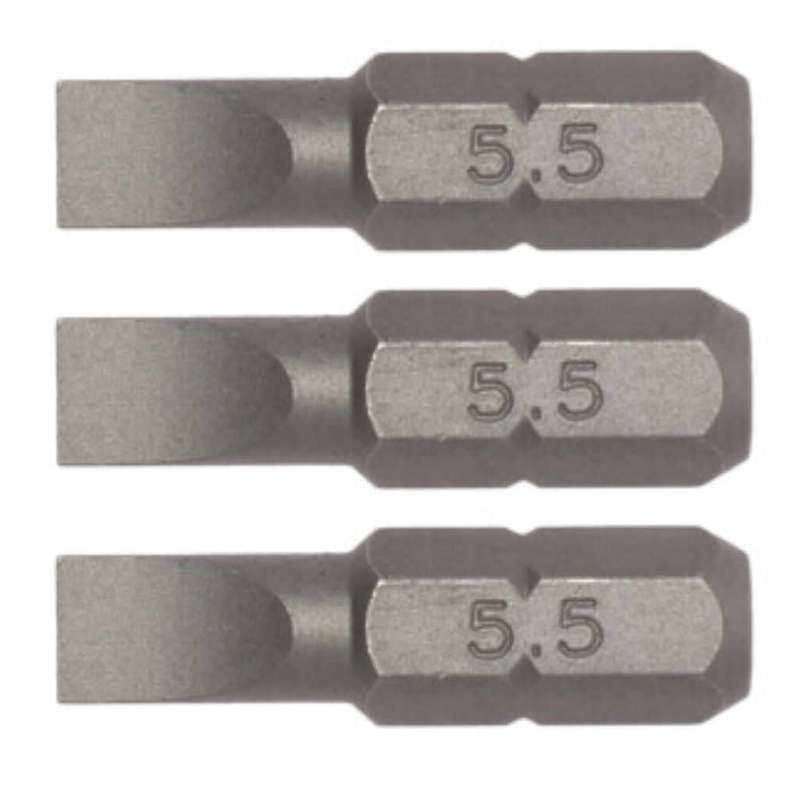 3PC 1/4inch Hex Drive 1.0X5.5MM Flat Bit 25MM