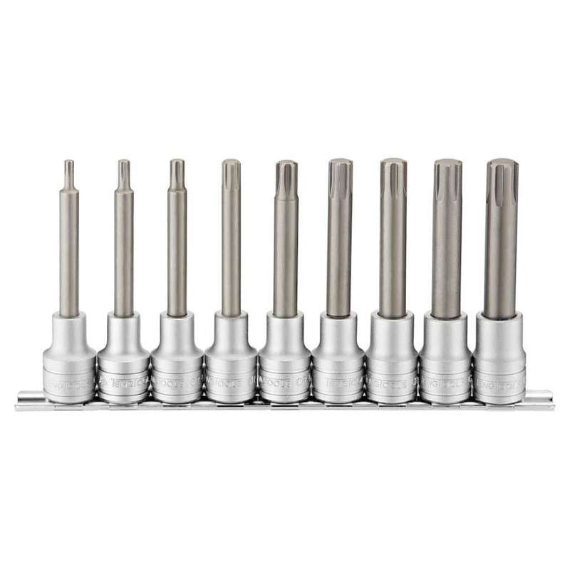 9PC 1/2inch Drive 100mm Long Torx Bit Socket Set on Clip Rail