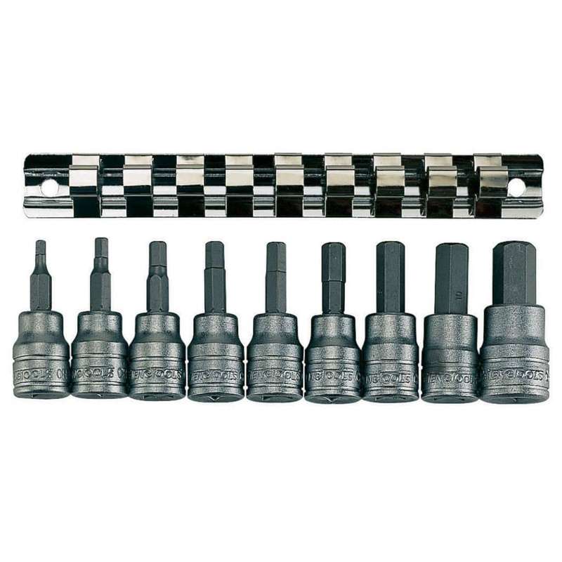 9PC 3/8inch Drive Hex Bit Socket Set on Clip Rail