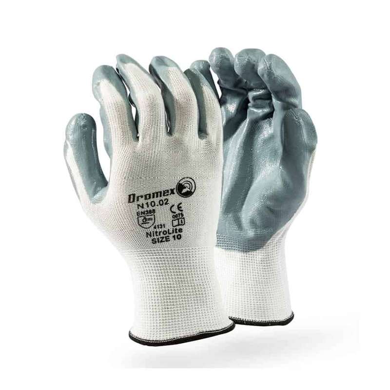5 Pairs Grey Work Gloves - Nitrile Coated Palm on Nylon