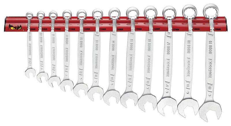 12PC Anti Slip Combination Spanner Set - Wall Rack