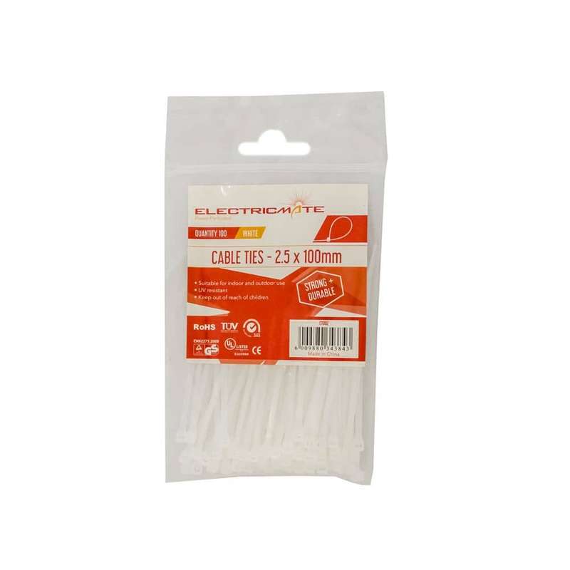 Cable Ties White 2.5 x 100mm - Pack of 100
