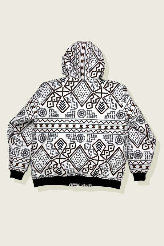 Mudcloth White Winter Hoodie Jacket