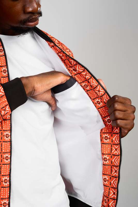 Men's Bogolan Summer Bomber Jacket - Orange