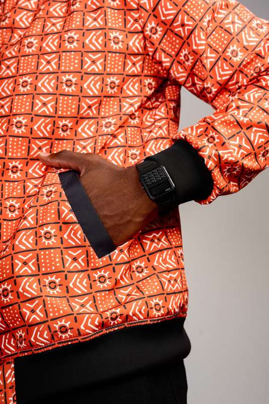 Men's Bogolan Summer Bomber Jacket - Orange