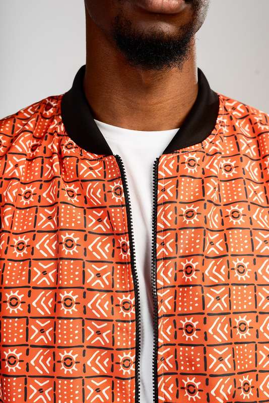 Men's Bogolan Summer Bomber Jacket - Orange