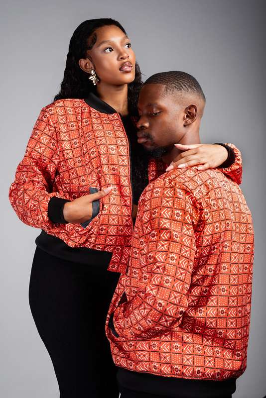 Women's Bogolan Summer Bomber Jacket - Orange