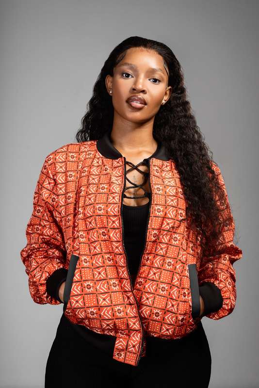 Women's Bogolan Summer Bomber Jacket - Orange