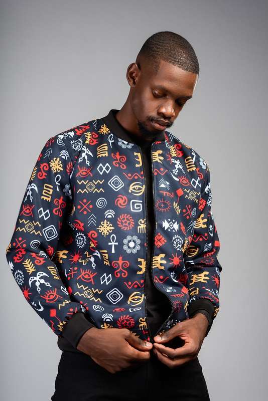 Mens - Adinkra Summer Bomber Jacket (RBG)