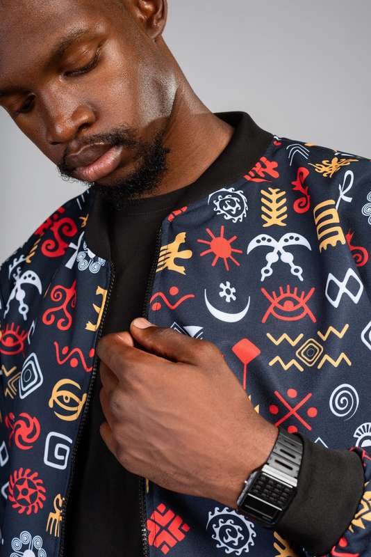 Mens - Adinkra Summer Bomber Jacket (RBG)