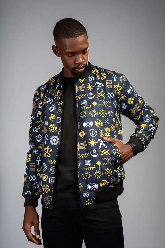 Men's Adinkra Summer Bomber Jacket - Olive