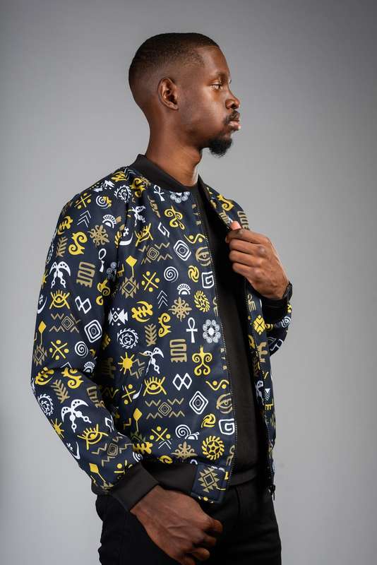Men's Adinkra Summer Bomber Jacket - Olive