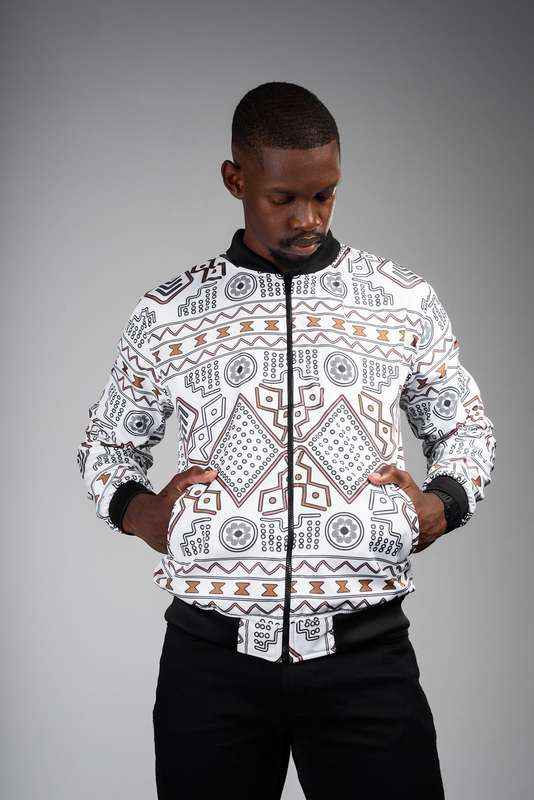 Men's -  MudCloth Summer Bomber Jacket (WHT)