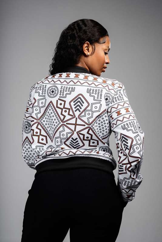 Ladies - Mudcloth Summer Bomber Jacket (WHT)