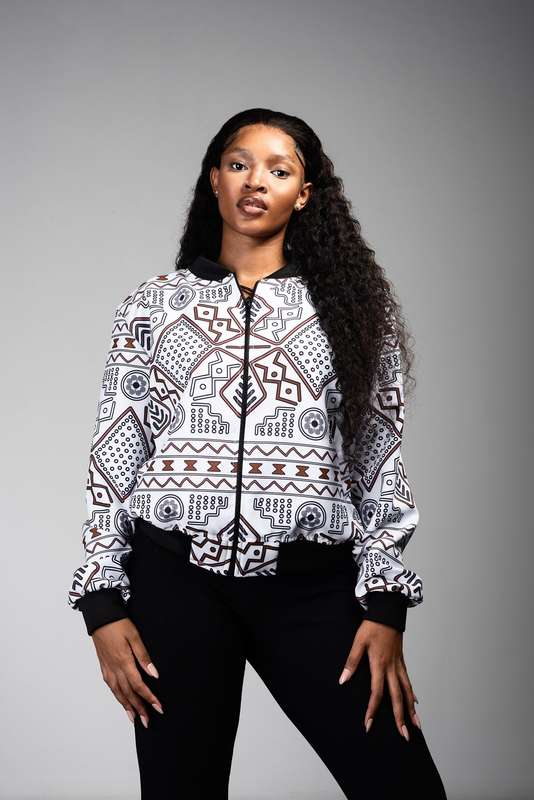 Ladies - Mudcloth Summer Bomber Jacket (WHT)