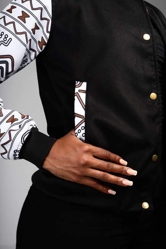 Women's Mudcloth Varsity Jacket - White