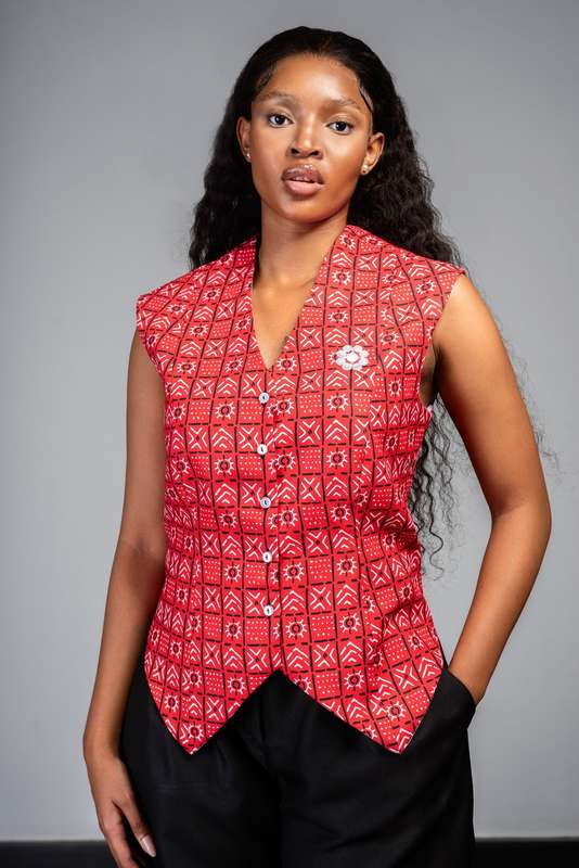 Women's Bogolan Waistcoat - Red
