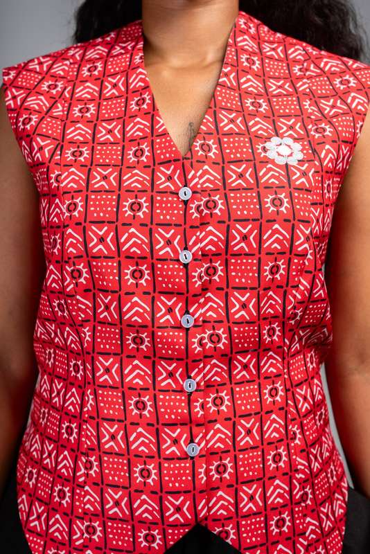 Women's Bogolan Waistcoat - Red