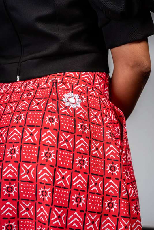 Ladies - Bogolan Flare Palazzo Pants (RED)