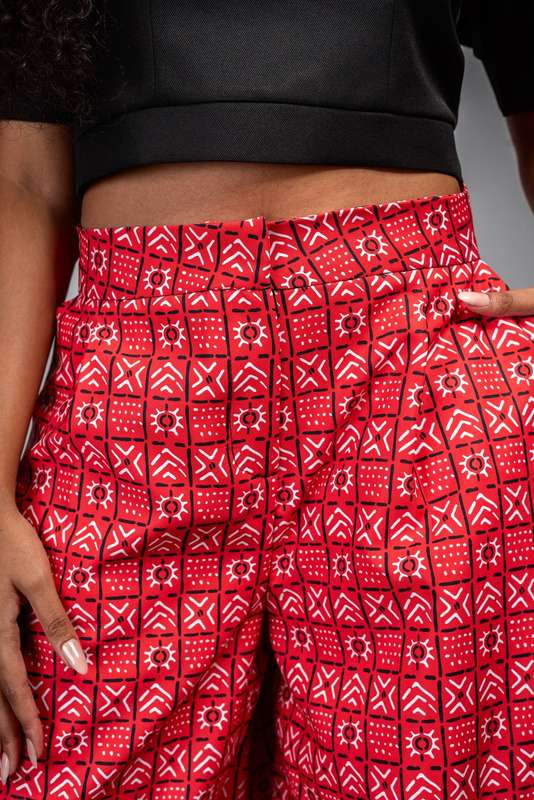 Ladies - Bogolan Flare Palazzo Pants (RED)