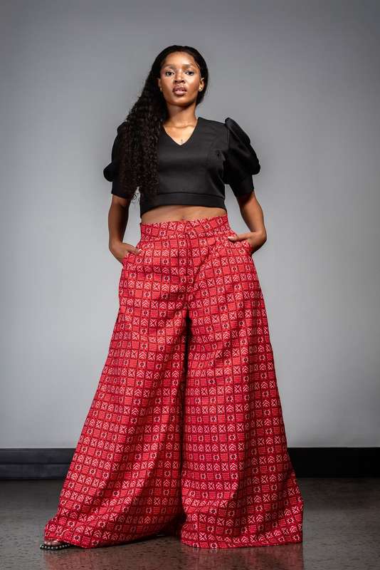 Ladies - Bogolan Flare Palazzo Pants (RED)