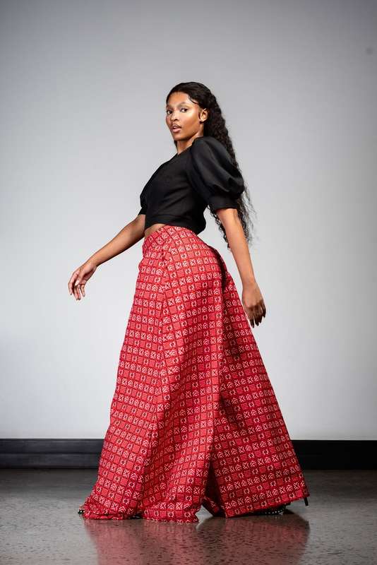 Ladies - Bogolan Flare Palazzo Pants (RED)