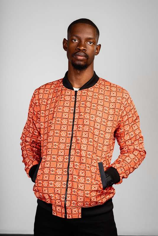 Men's Bogolan Summer Bomber Jacket - Orange