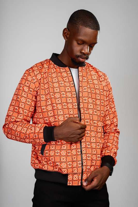Men's Bogolan Summer Bomber Jacket - Orange