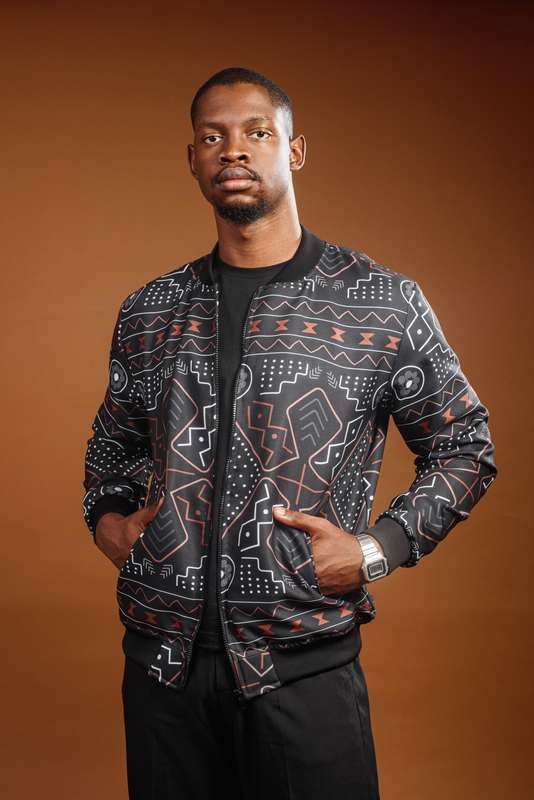 Men's  Mudcloth Summer Bomber Jacket - Black