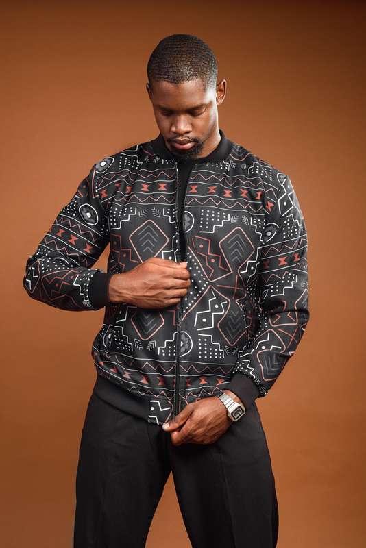 Men's  Mudcloth Summer Bomber Jacket - Black