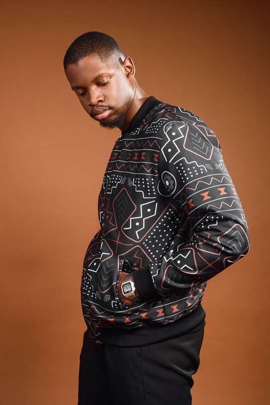 Men's  Mudcloth Summer Bomber Jacket - Black